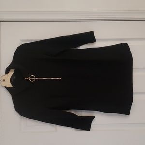 Boston Proper Black Gold Zip Front 3/4 Sleeve  Blouse EUC